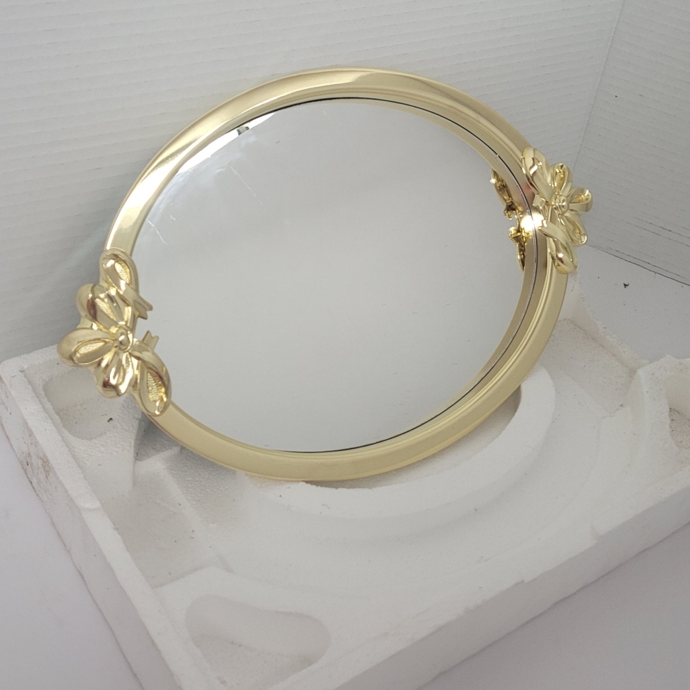 Gold tone vanity mirro tray